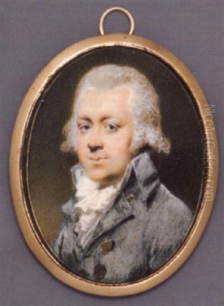 A Young Gentleman In Blue Coat With Gold Buttons, Frilled Cravat, Powdered Hair - view 1