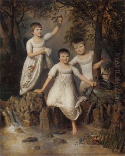 Portrait Of Three Boys In White Smocks, By A Wooded Pool - view 1