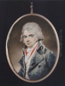 Portrait Of A Young Gentleman With Short Powdered Hair, Wearing Blue-green Coat, White Waistcoat, Red Scarf And Tied White Cravat