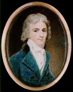Thomas Barrett Wearing Blue Coat With Black Collar, White Waistcoat And Tied Stock