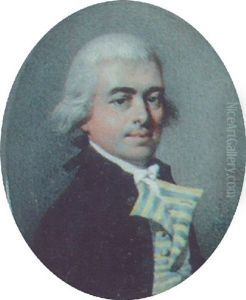 A Gentleman With Powdered Hair En Queue, Wearing A Brown Coat And A Striped Blue And Yellow Waistcoat