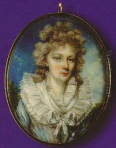 Elizabeth Francis, With Blue Bandeau In Her Powdered Hair, Wearing Blue Dress With Lace Fichu Secured In A Bow At Her Corsage
