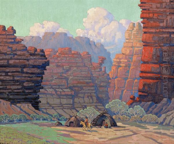 Indian Encampment In A Canyon - view 1