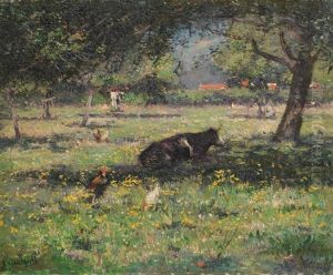 Vache Couchee Au Verger D'oudenbourg by Jean Van Den Eeckhoudt