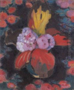 Bouquet Rose, Rouge Et Jaune by Jean Van Den Eeckhoudt