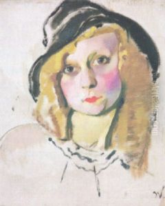 Jonge Vrouw Met Hoed by Jean Van Den Eeckhoudt