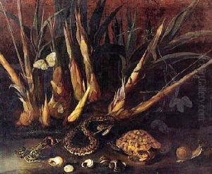 A Species Of Passiflora With A Pit Viper, Tortoise And Other Animals Within Undergrowth Of Sugar Cane