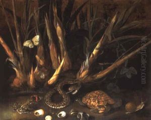 Sugar Cane And A Species Of Passiflora With Reptiles And Seashells