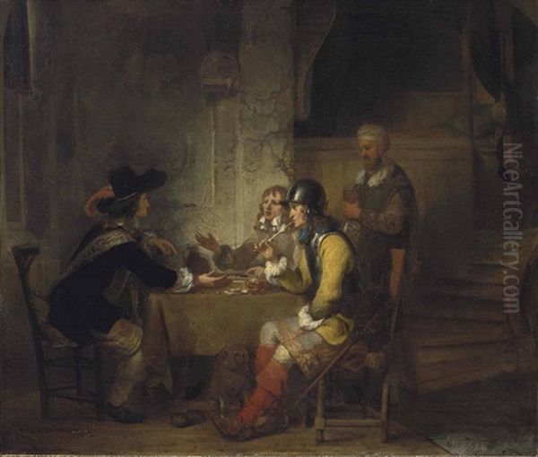 Soldiers Seated Around A Table Playing Backgammon - view 1