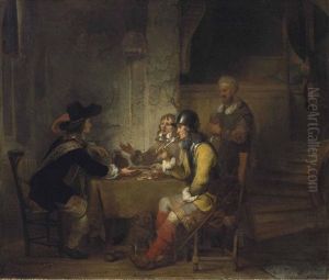 Soldiers Seated Around A Table Playing Backgammon