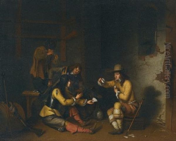 Four Soldiers In A Guardroom Smoking, Drinking, And Playing Cards - view 1