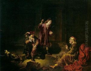 An Interior Of A Jail With A Jailer, A Seated Nobleman And A Man In Chains In The Foreground An Interior Of A Jail With A Jailer, A Seated Nobleman And A Man In Chains In The Foreground