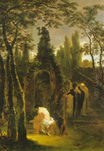 Susanne Und Die Beiden Alten An Einem Brunnen Im Abendlichen Schlospark