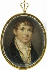 A Gentleman, Head And Shoulders, Wearing A Striped Waistcoat And A Blue Coat, Facing Right by Thomas Arrowsmith