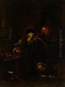 An Elderly Gentleman In A Candlelit Interior