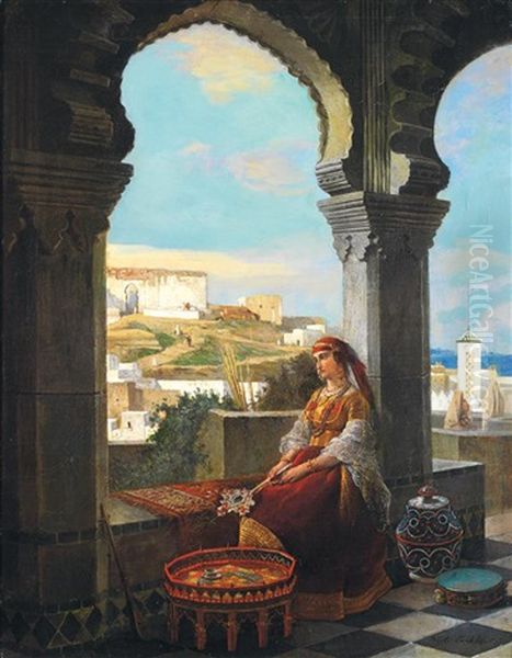 Jeune Marocaine Pensive Sur La Terrasse - view 1