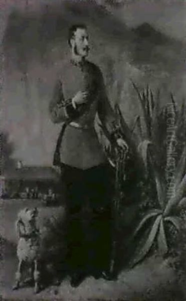 "on The North Front Guard Withtalma", A Portrait Of Captain E. Dyne Fenton Of The 86th Re-giment And His Dog Standing Be - view 1