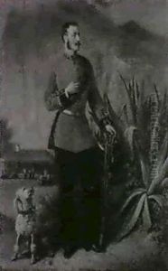 "on The North Front Guard Withtalma", A Portrait Of Captain E. Dyne Fenton Of The 86th Re-giment And His Dog Standing Be