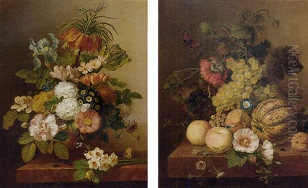 Summer Flowers In A Vase On A Marble Ledge - view 1