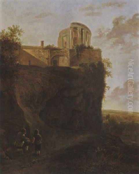 An Italianate Landscape With The Temple Of The Sibyl In Tivoli, And The Travellers Resting In The Foreground - view 1