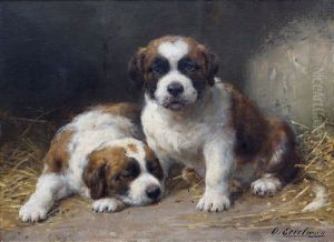 Two Saint Bernard Puppies by Otto Eerelman