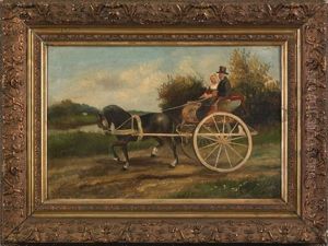 Of A Father And Bride Riding A Carriage