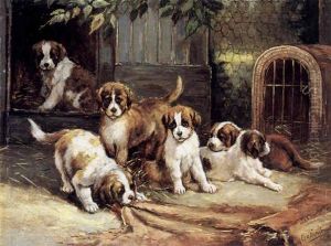 Tollende Bernhardinerwelpen by Otto Eerelman