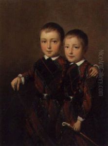 A Portrait Of Two Young Boys, Holding Riding Crops And Wearing Costume by Otto Eerelman
