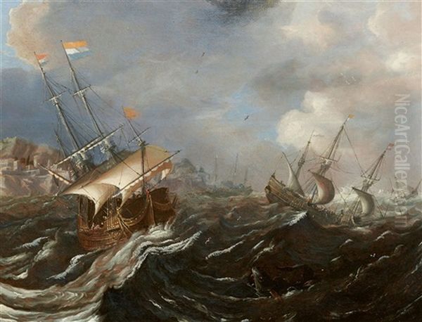 Sailing Ships In Rough Seas - view 1