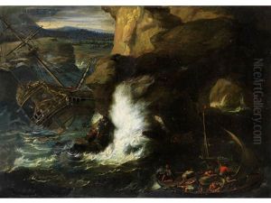 Schiffbruch Eines Grossen Seglers An Klippen Mit Hochjagender Gischt by Andries Van Eertvelt