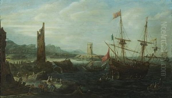 A Coastal Capriccio Scene With Numerous Figures In The Foreground - view 1