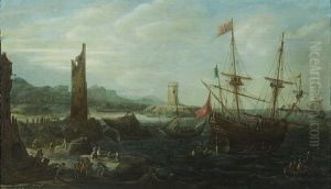 A Coastal Capriccio Scene With Numerous Figures In The Foreground