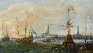 Marine Vor Einem Fremden Hafen by Andries Van Eertvelt