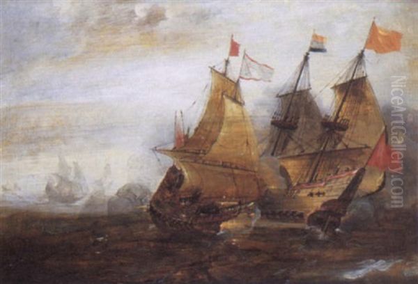 A Naval Engagement Between Spanish And Dutch Ships by Andries Van Eertvelt