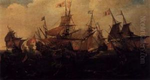 A Sea Battle Between Dutch And Spanish Men O' War