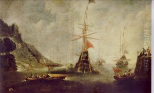 Ein Dreimaster Und Andere Schiffe Vor Einer Sudlichen Kuste by Andries Van Eertvelt