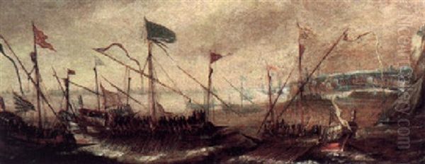 A Flotilla Of Ships Flying The Papal Flag Performing A Ceremony Outide A Mediterranean Harbour - view 1