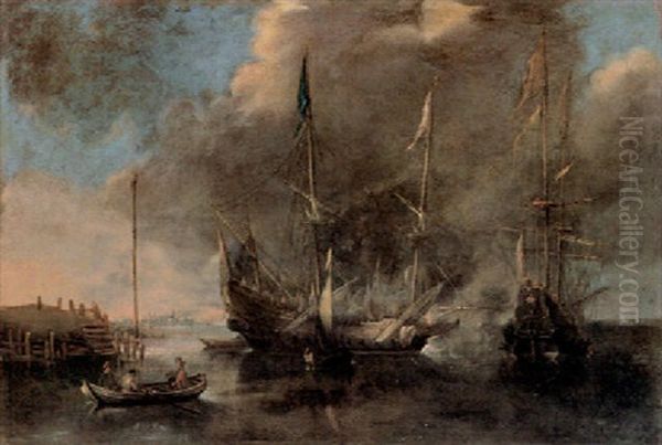 Three-masters Anchored In Calm Seas - view 1