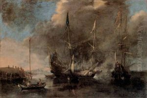 Three-masters Anchored In Calm Seas by Andries Van Eertvelt