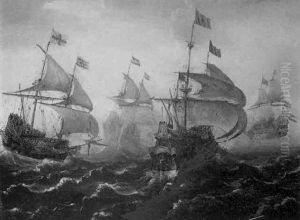 Combat Naval Entre Des Vaisseaux Anglais Et Hollandais