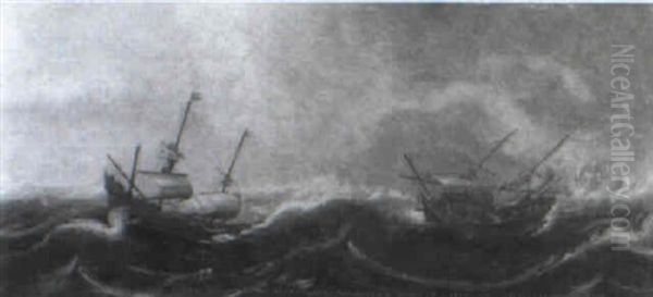 Merchantmen In Distress Offshore In A Gale - view 1