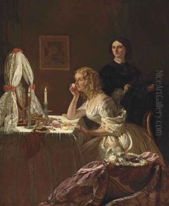 The Toilet, A Lady Seated At A Toilet-table, And Her Maid - Candlelight
