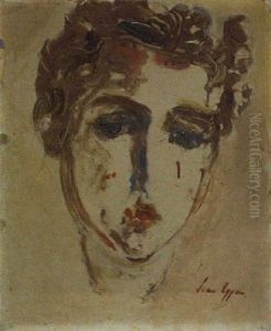 Visage Feminin Fond Rose by Jean Hans Egger