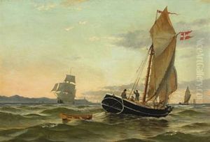 Seascape With Sailing Ships At Sea by Peter Eggers