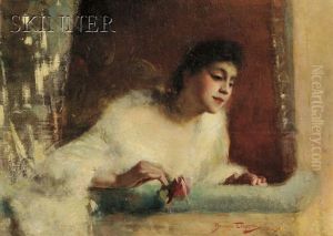 Young Woman In A Theater Box by Benjamin Osro Eggleston
