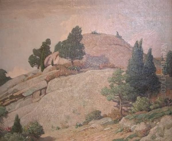 Landscape Featuring A Rocky Outcropping With Pine Trees - view 1