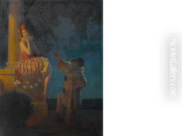 The Clown Pierrot Serenading A Lady In Red - view 1