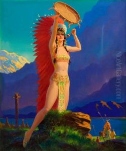 Indian Maiden With Tom Tom, Calendar Illustration Indian Maiden With Tom Tom, Calendar Illustration