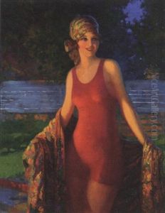 Beautiful Smiling Woman Wearing Red Swimsuit