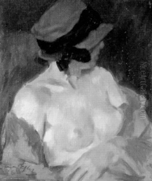 Sitzender Weiblicher Halbakt Mit Rotem Hut - view 1